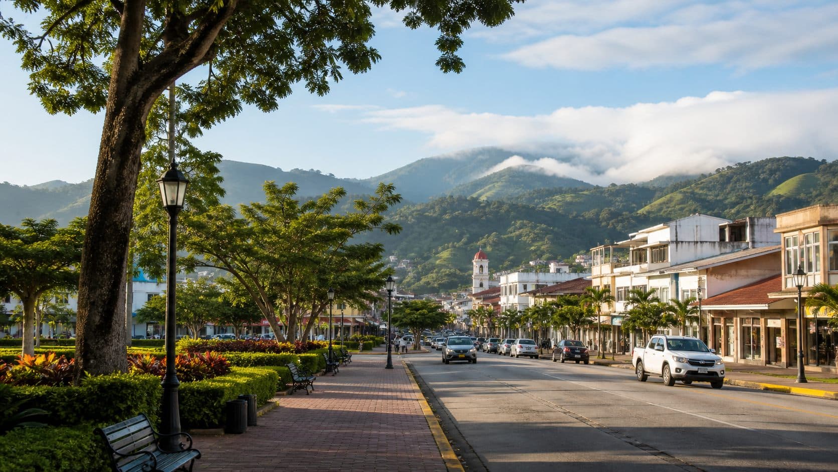David and Chiriquí regional services street with highland backdrop