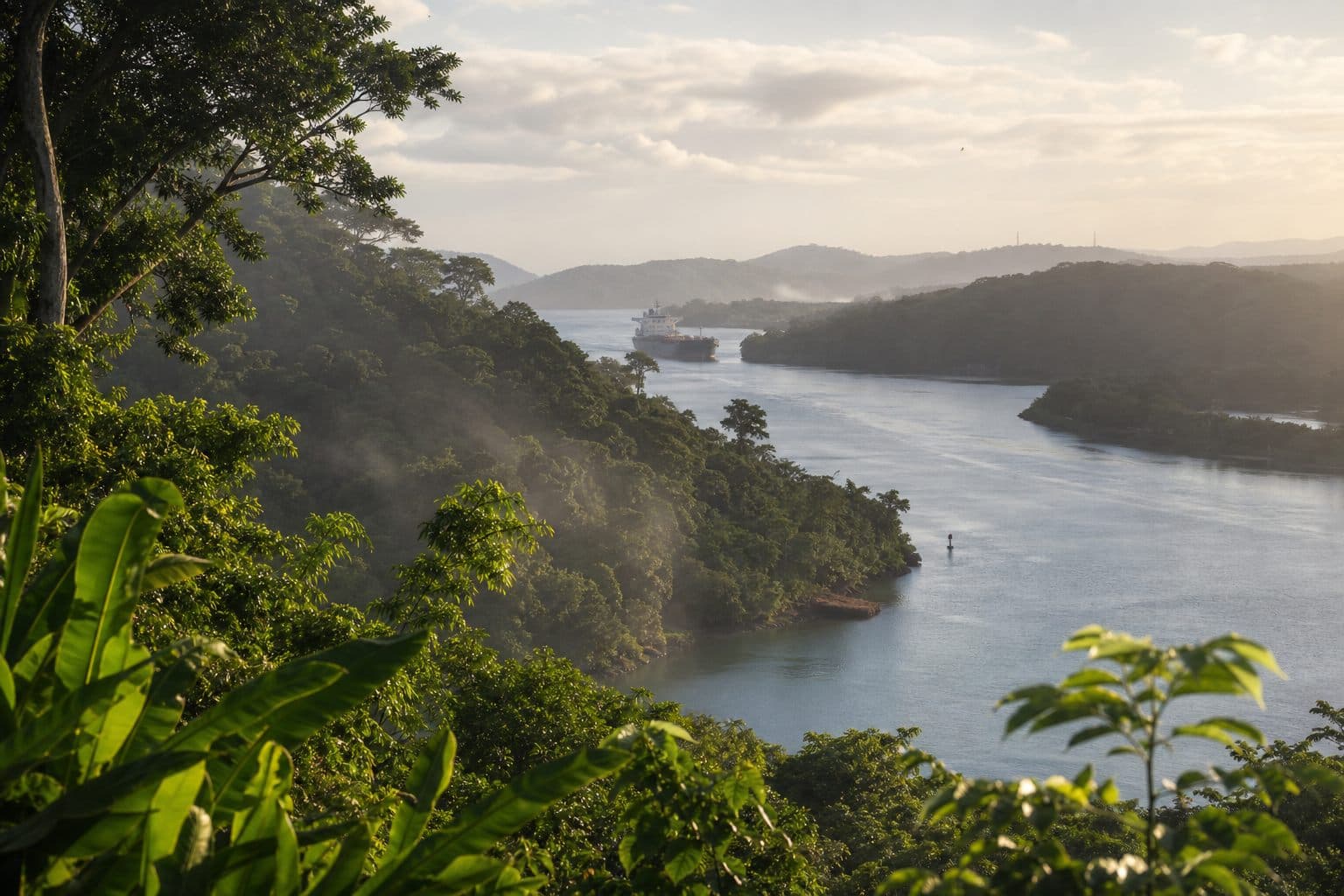 Gamboa Canal rainforest with Gatun Lake and Panama Canal view