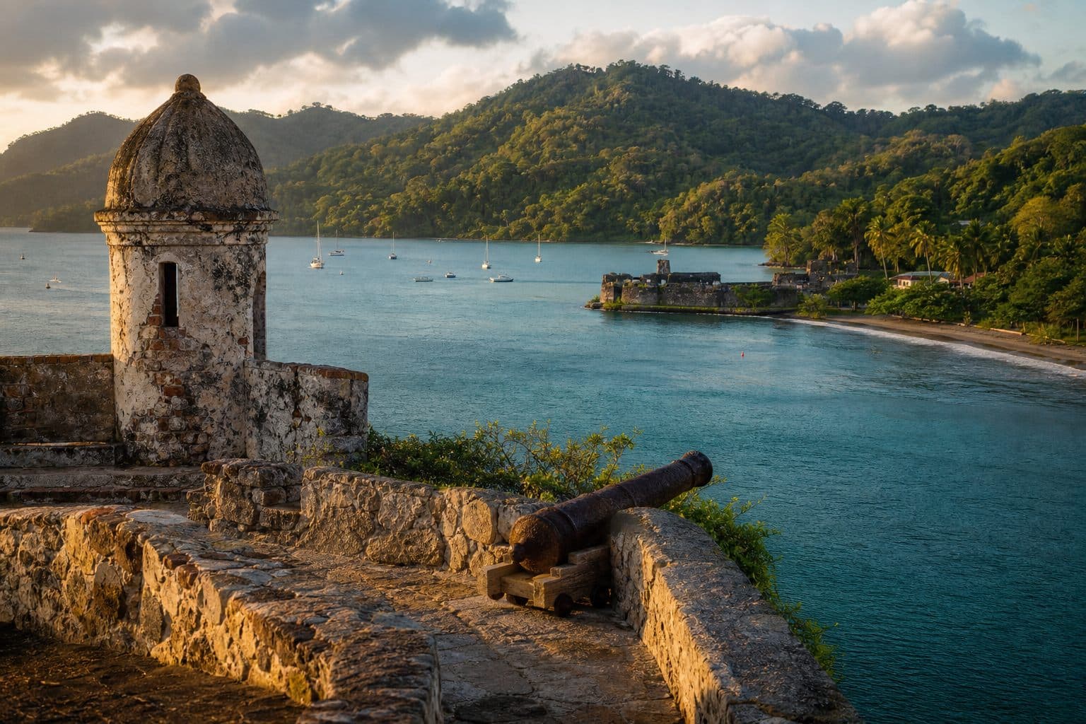 Portobelo Caribbean fort walls on the heritage coastline